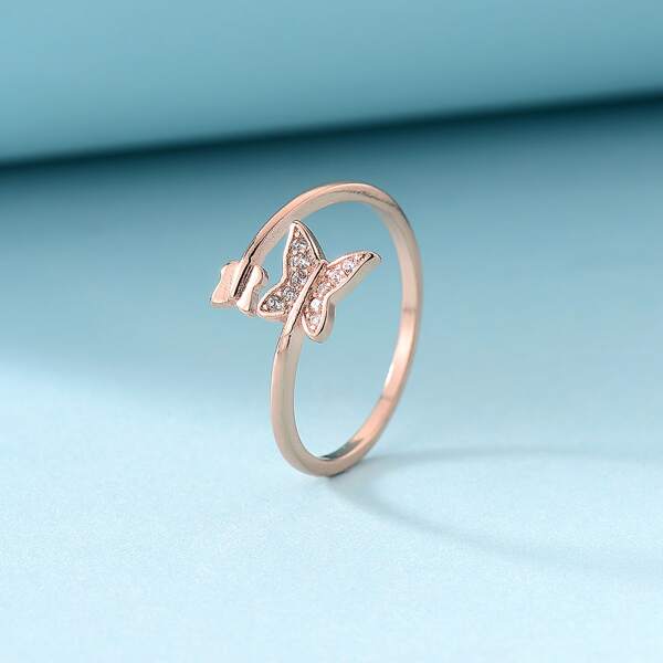 

Zircon Butterfly Decor Cuff Ring, Rose gold