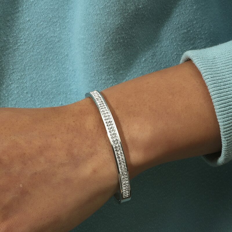 

Guys Rhinestone Decor Bangle, Silver