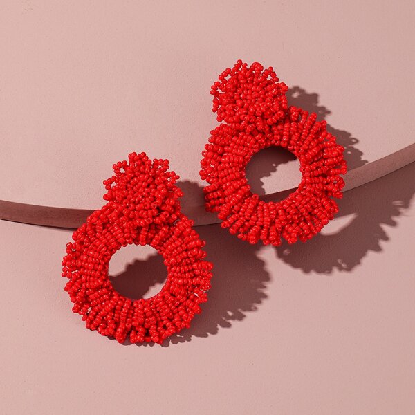 

Hollow Out Bead Decor Earrings, Red