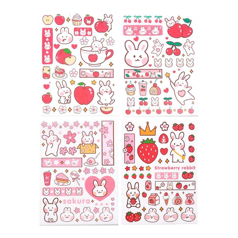 

4sheets Cartoon Rabbit Sticker, Pink