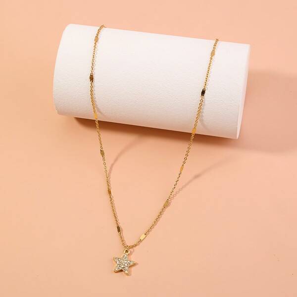 

Rhinestone Star Charm Necklace, Gold
