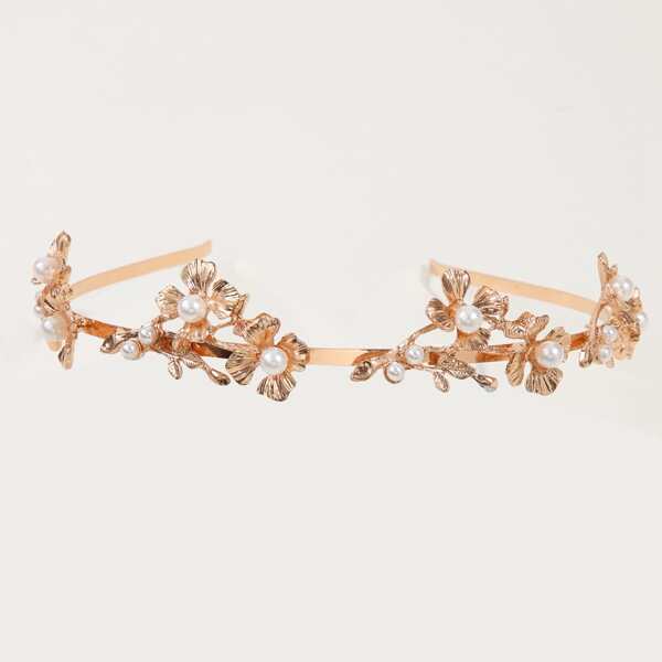 

Faux Pearl Flower Decor Headband, Gold