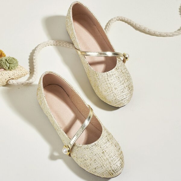 

Toddler Girls Metallic Faux Pearl Decor Flats, Gold