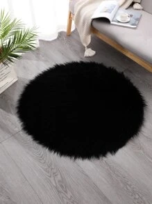 שטיח קטיפה עגול בצבע אחיד - שחור - ראה 1