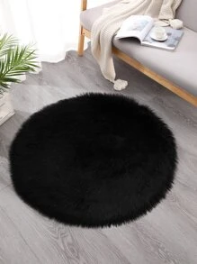 שטיח קטיפה עגול בצבע אחיד - שחור - ראה 3