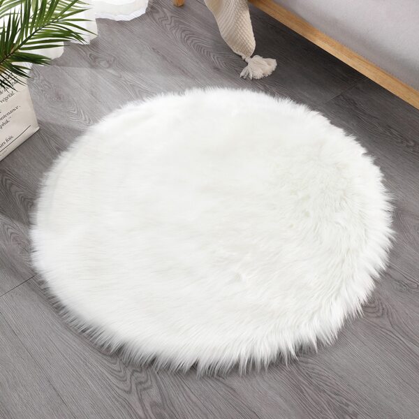 

Solid Color Round Plush Rug, White