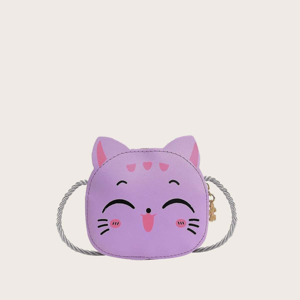 

Cartoon Cat Shaped Crossbody Bag, Purple