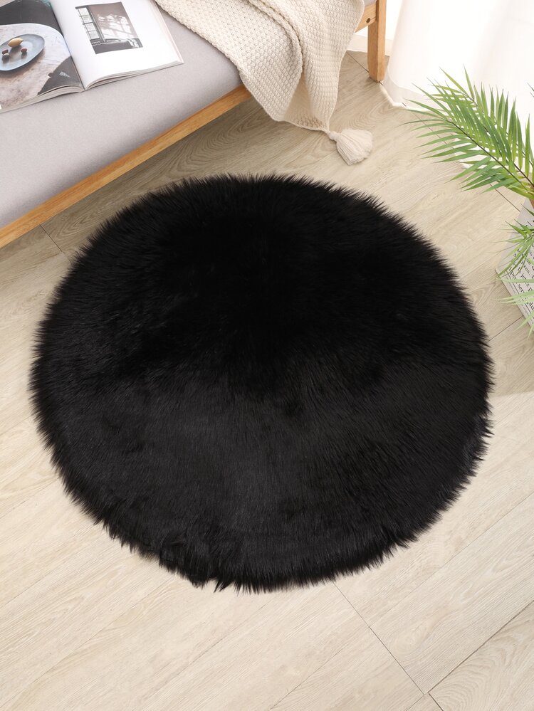 Solid Color Round Plush Rug - Black - View 5
