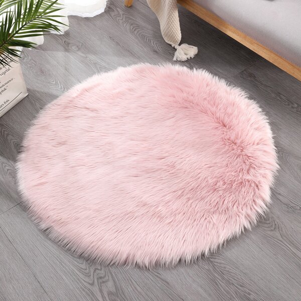 

Solid Color Round Plush Rug, Pink
