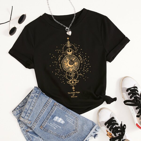 

Plus Galaxy And Slogan Graphic Tee, Black