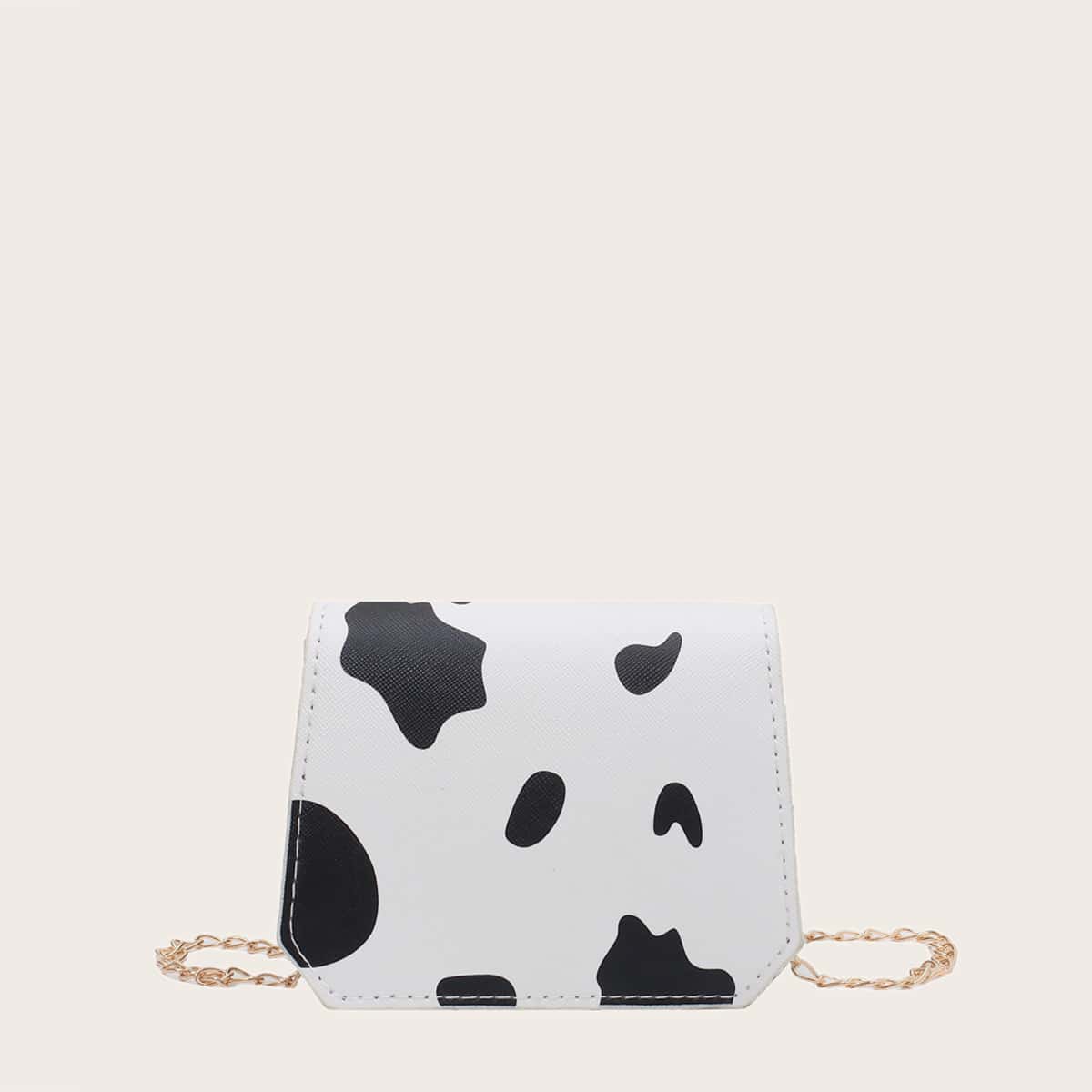 

Cow Print Mini Crossbody Bag, Black and white