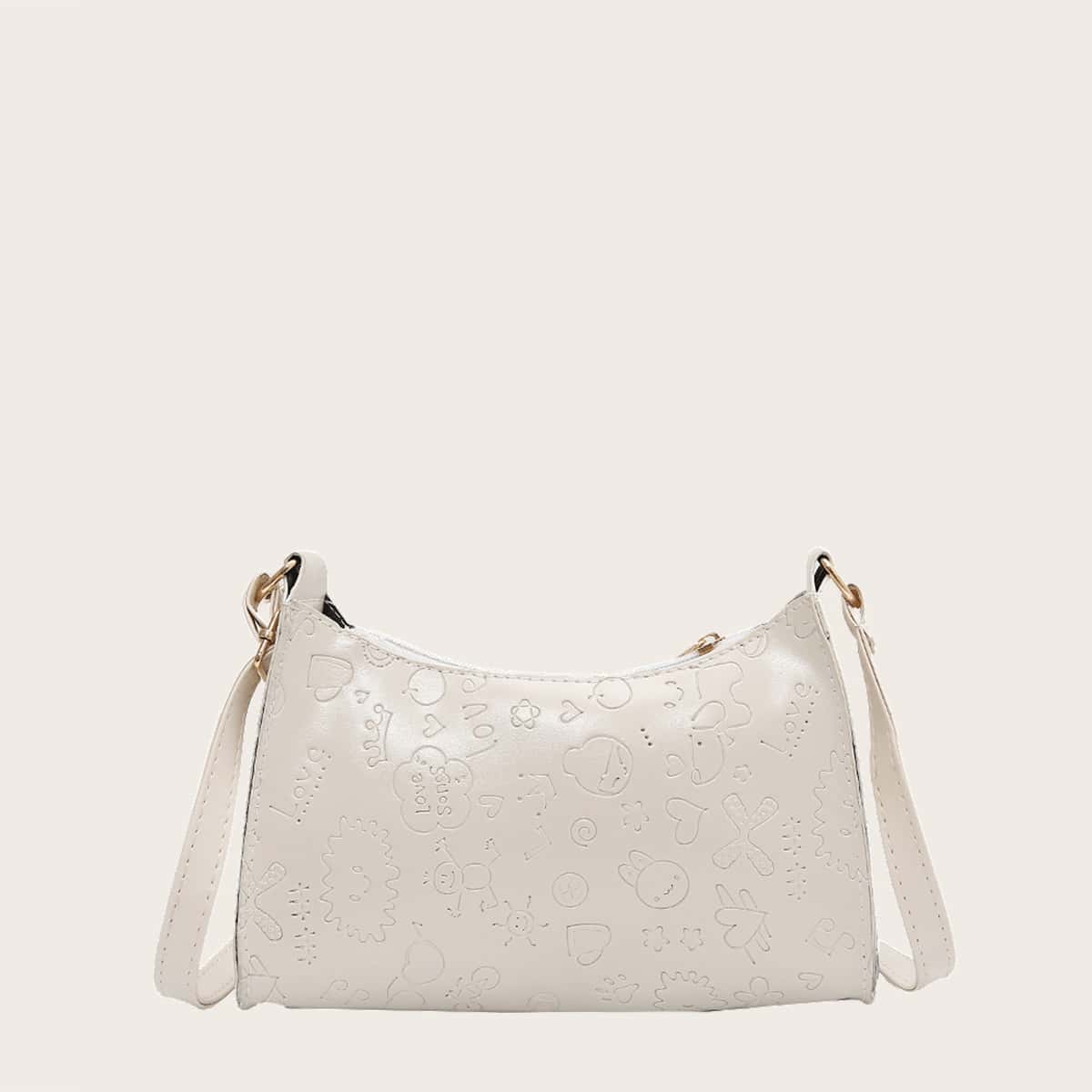 

Cartoon Embossed Crossbody Bag, White