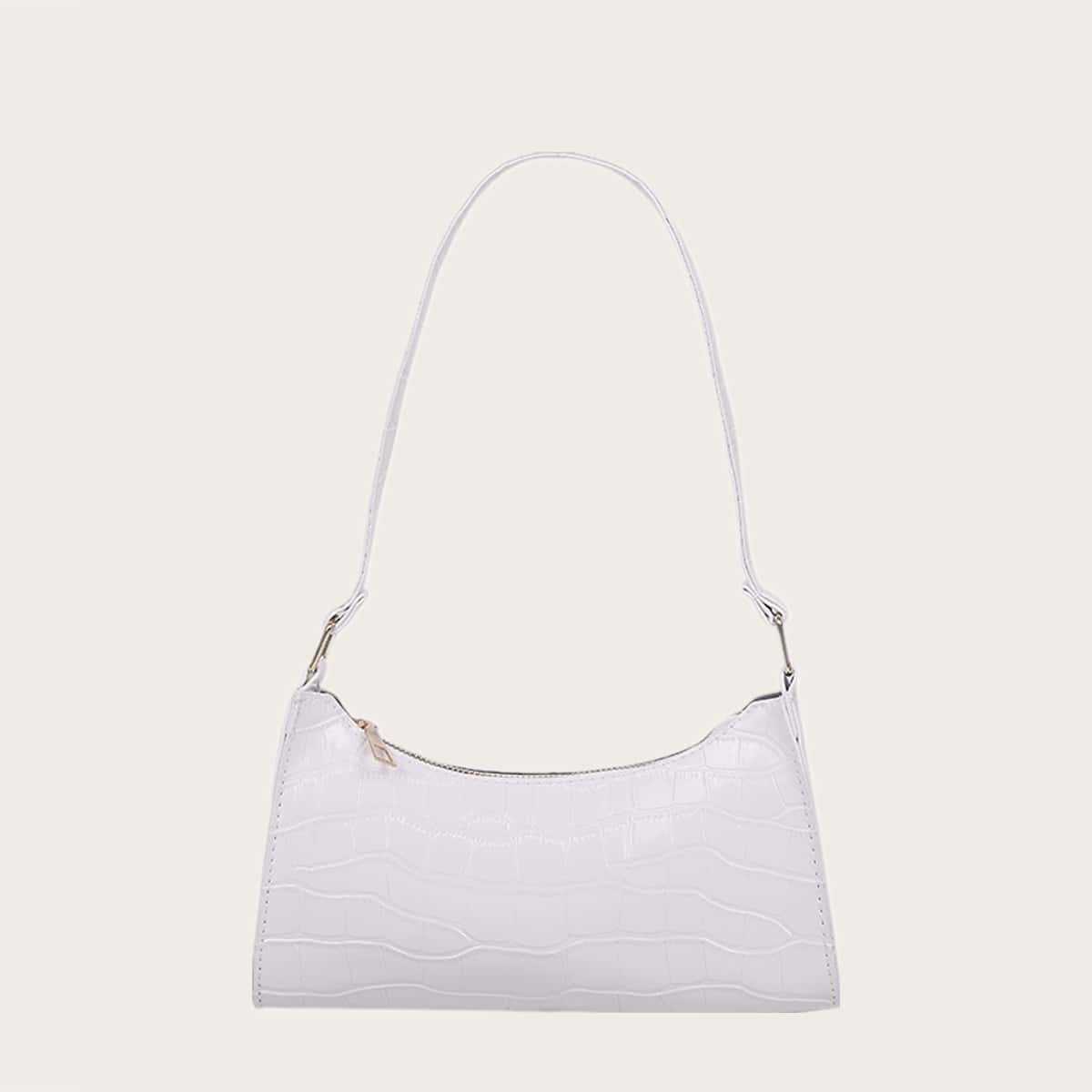 

Croc Embossed Baguette Bag, White