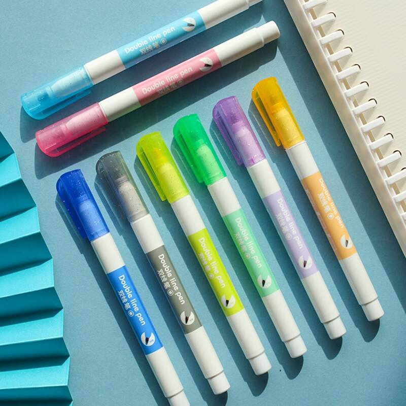 

8pcs Double Line Highlighter Pen, Multicolor