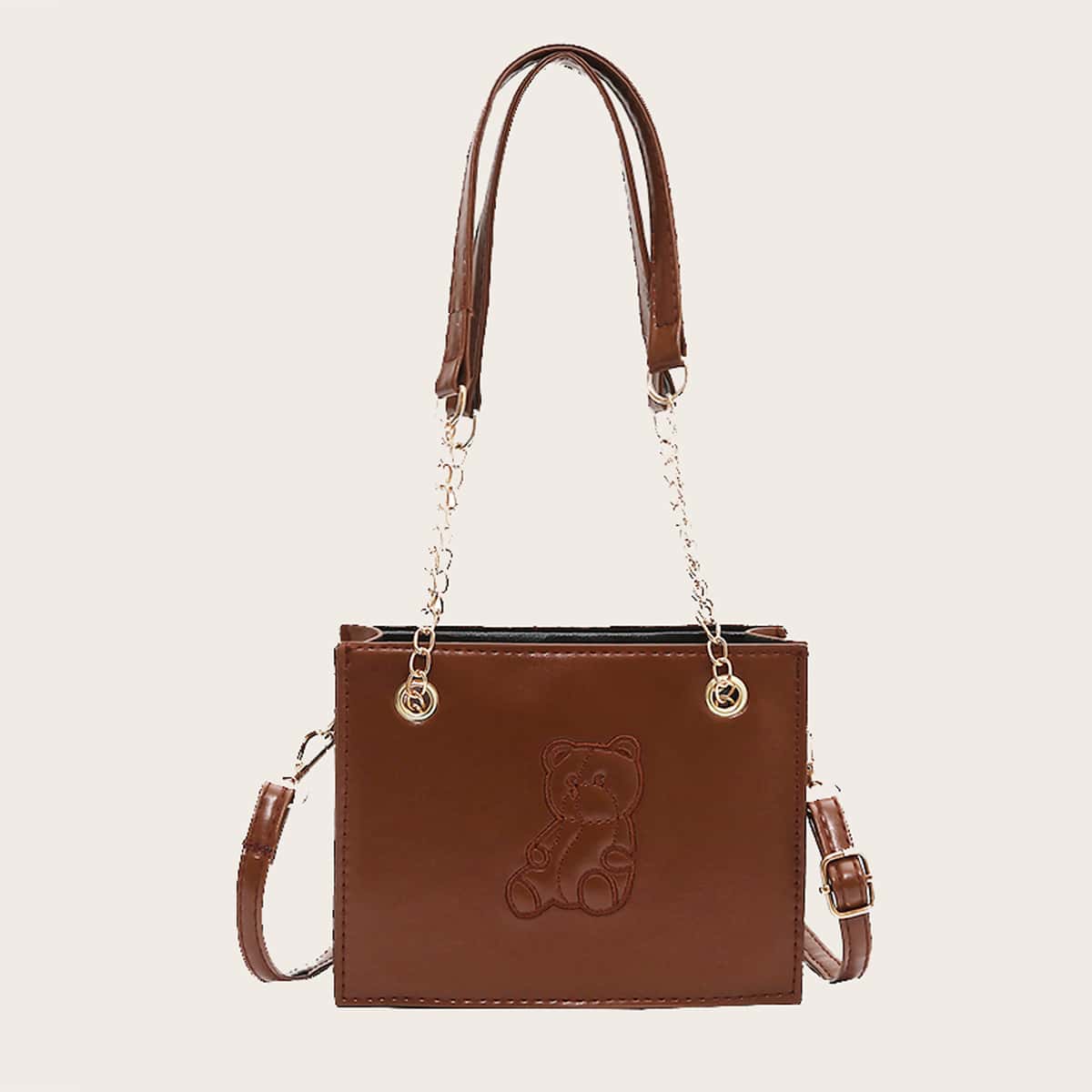

Bear Embroidery Shoulder Bag, Brown