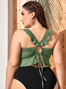 Plus Ruffle Hem Bikini Top - Green - View 2