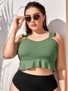 Plus Ruffle Hem Bikini Top - Green - View 3