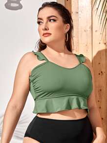 Plus Ruffle Hem Bikini Top - Green - View 4