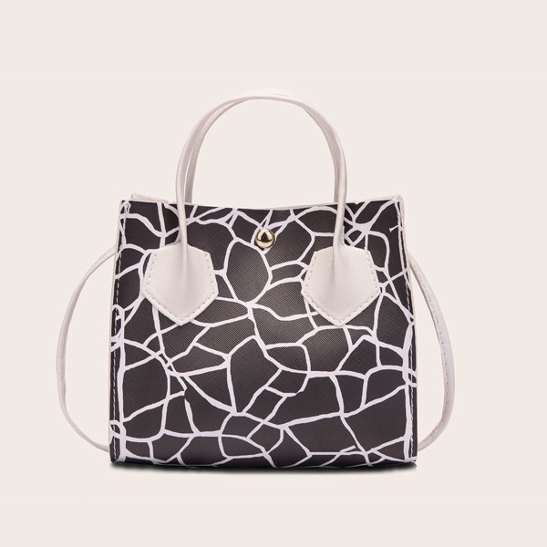 

Two Tone Satchel Bag, Black and white