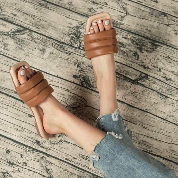 

Stitch Detail Slide Sandals, Brown