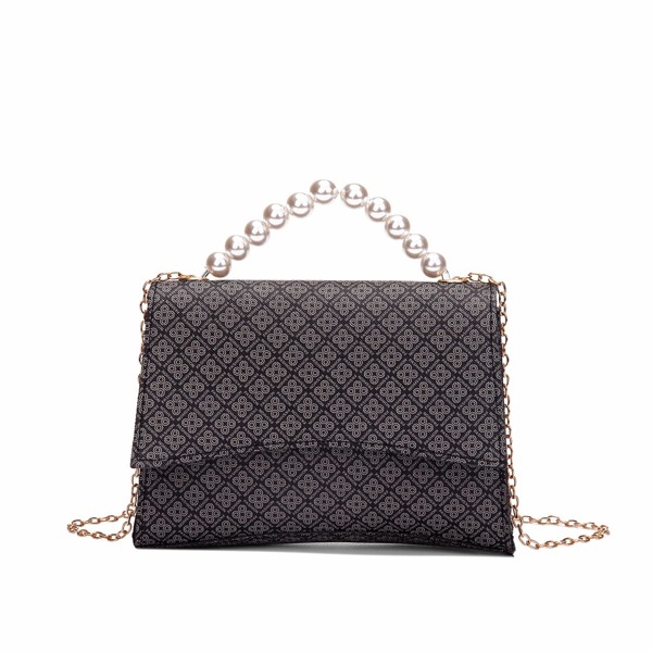 

Faux Pearl Beaded Flap Chain Bag, Dark grey