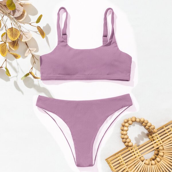 

Plain Rib Bikini Swimsuit, Pastel lilac purple