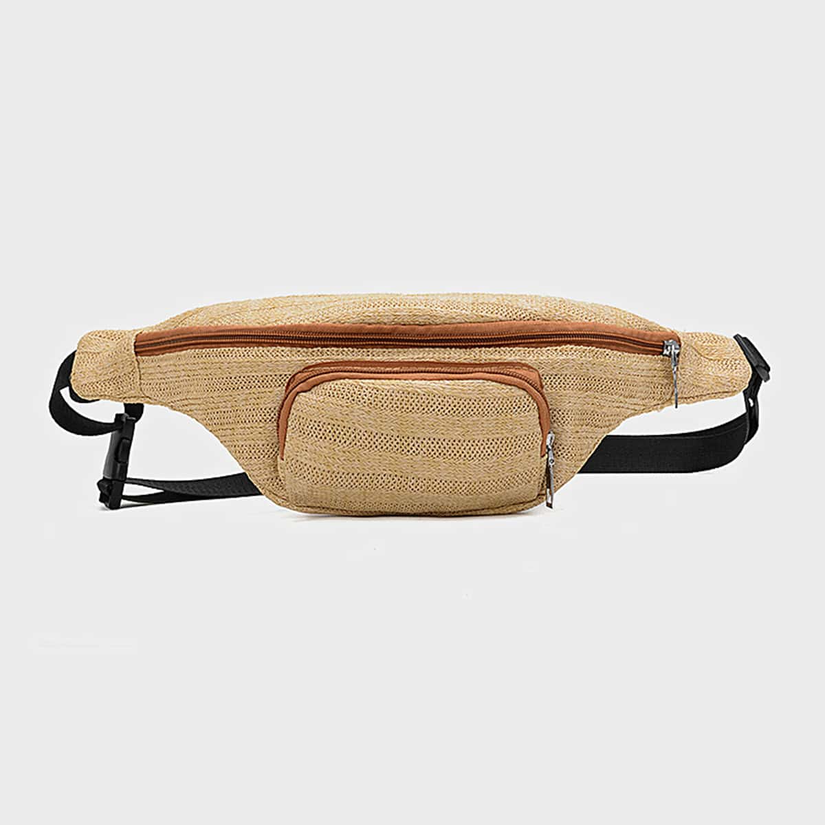 

Striped Pocket Front Fanny Pack, Khaki