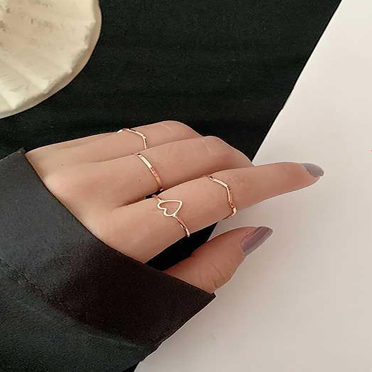 

4pcs Scallop Heart Ring, Gold