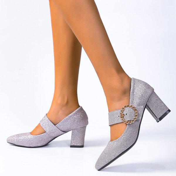 

Point Toe Glitter Mary Jane Pumps, Purple