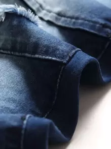 Manfinity LEGND Men Cotton Wash Ripped Skinny Jeans Slim Fit Long Frayed Jean Cargo Plain Dark Blue Urban Street Wear Rapper - Dark Wash - View 5