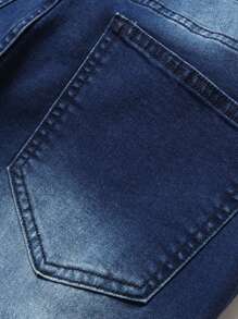 Manfinity LEGND Men Cotton Wash Ripped Skinny Jeans Slim Fit Long Frayed Jean Cargo Plain Dark Blue Urban Street Wear Rapper - Dark Wash - View 6