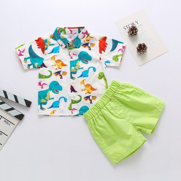 

Toddler Boys Cartoon Dinosaur Shirt With Shorts, Multicolor
