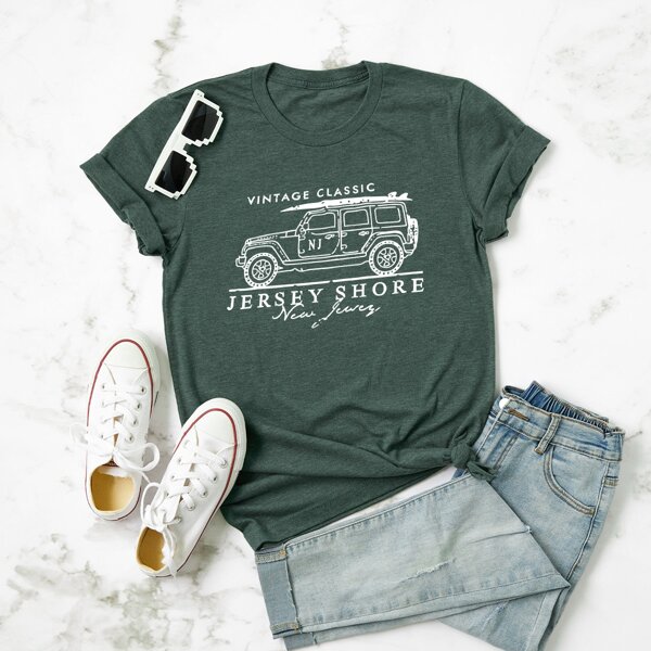 

Plus Letter And Car Print Tee, Dark green