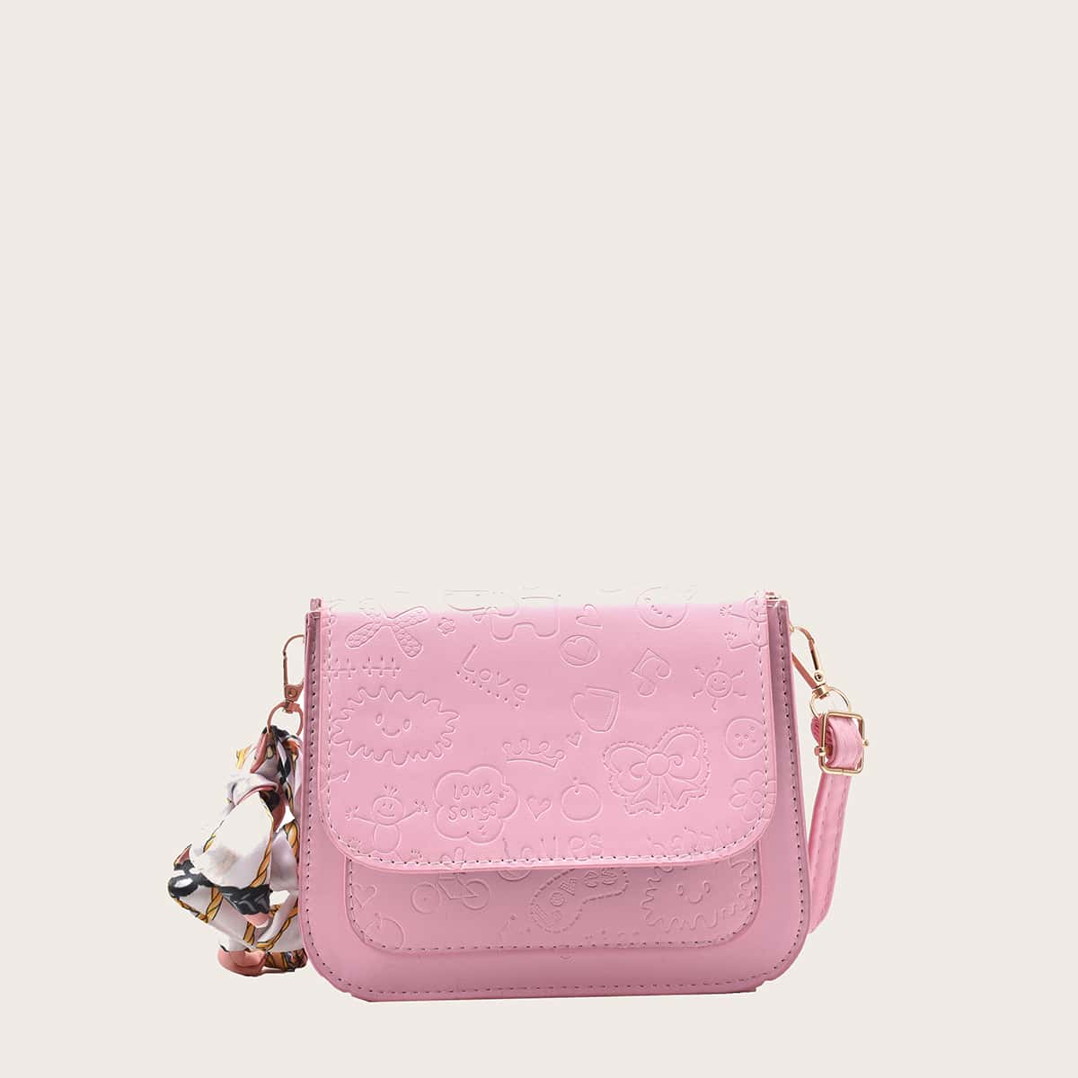

Cartoon Embossed Crossbody Bag, Pink