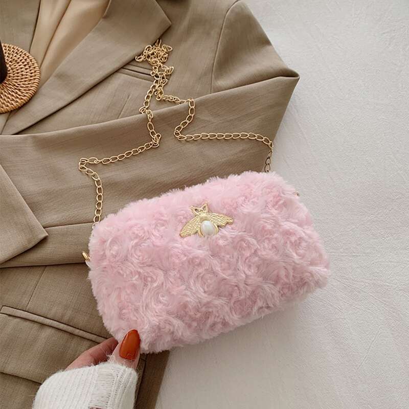 

Floral Fluffy Crossbody Bag, Pink