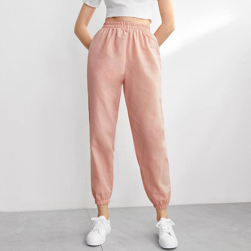 

Solid High Waist Joggers, Baby pink