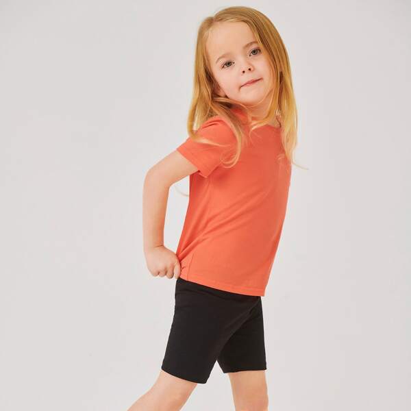 

Toddler Girls Round Neck Solid Tee, Coral orange
