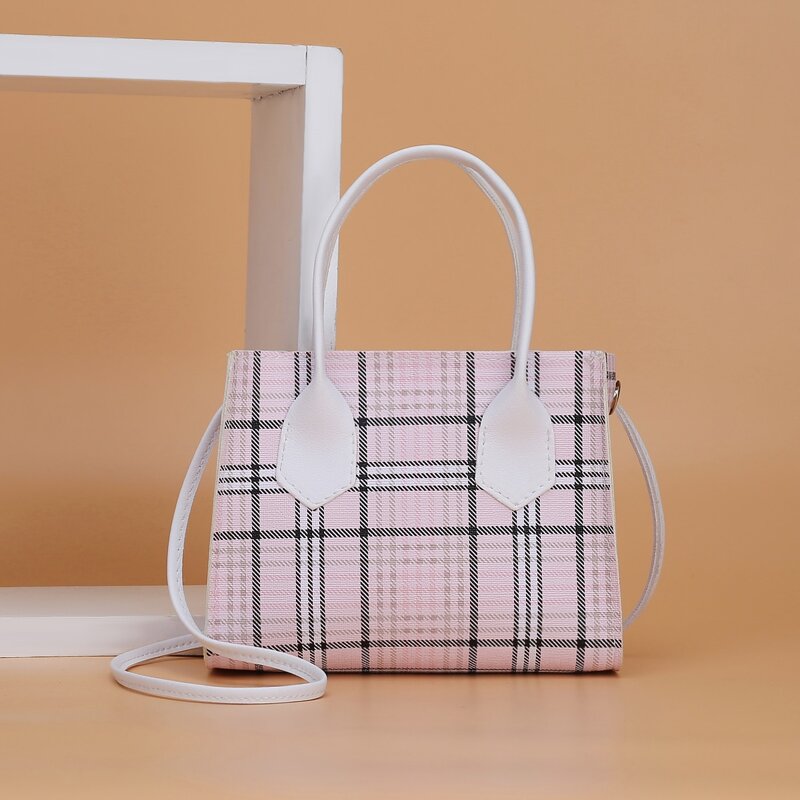 

Plaid Satchel Bag, Pink
