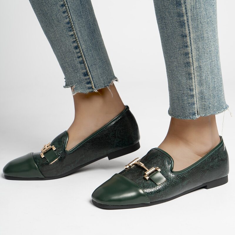 

Snakeskin Cap Toe Loafers, Dark green