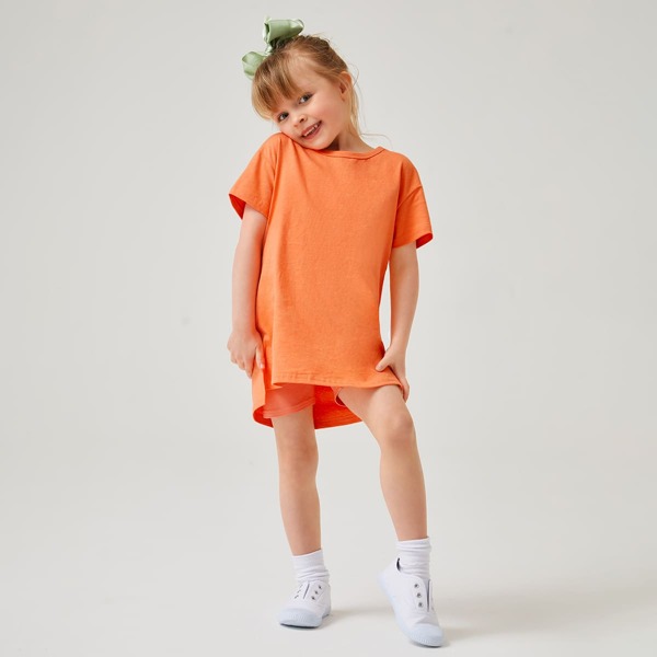 

Toddler Girls Drop Shoulder Tee Dress, Orange
