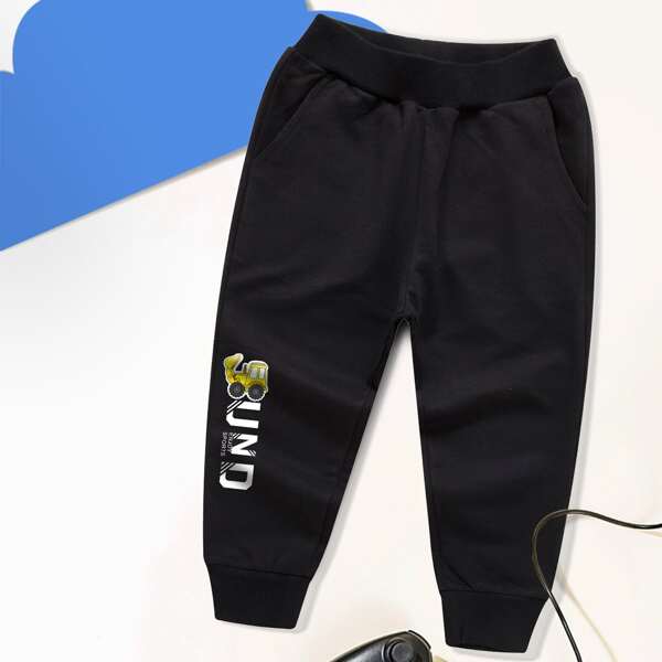 

Toddler Boys Letter And Excavator Print Sweatpants, Black