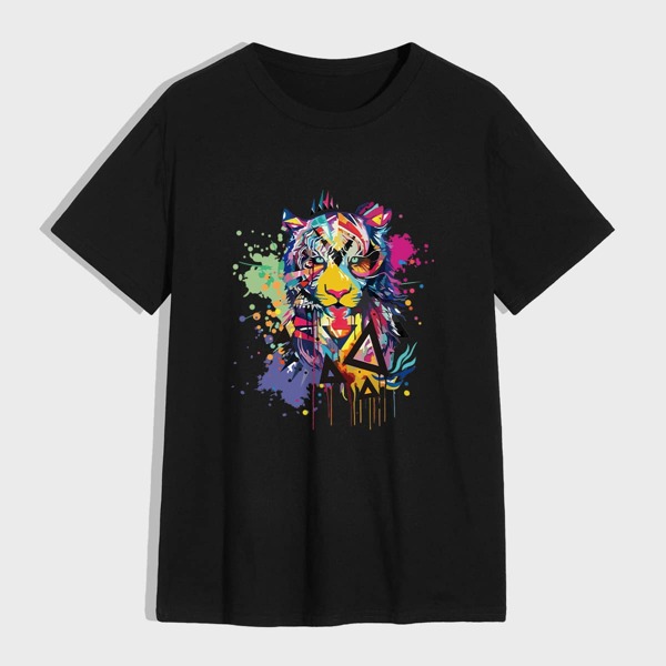 

Men Tiger Print Tee, Black