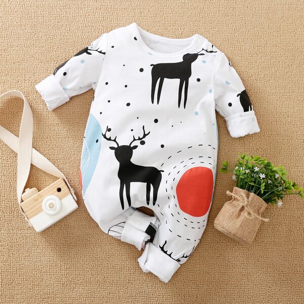 

Baby Boy Cartoon Deer Print Jumpsuit, Multicolor