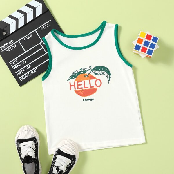 

Toddler Boys Letter & Orange Print Tank Top, White