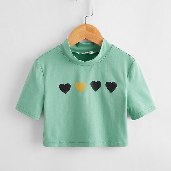 

Girls Heart Print Tee, Mint green