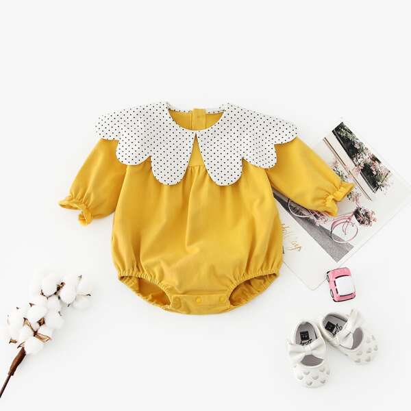 

Baby Girl Statement Collar Button Detail Bodysuit, Yellow