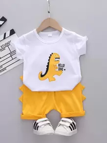 Toddler Boys Letter And Dinosaur Print Tee With Shorts - Multicolor - View 1