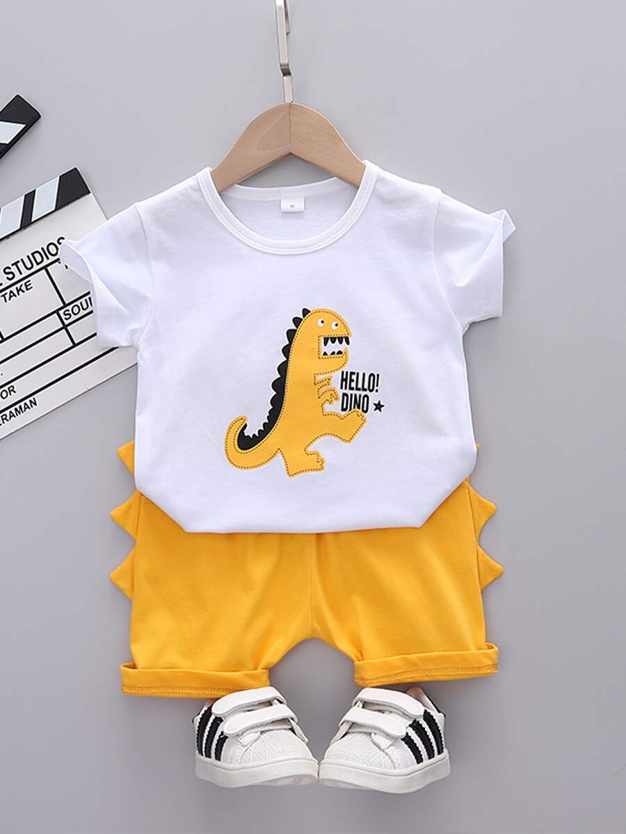 Toddler Boys Letter And Dinosaur Print Tee With Shorts - Multicolor - View 1