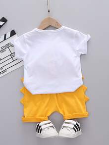 Toddler Boys Letter And Dinosaur Print Tee With Shorts - Multicolor - View 2