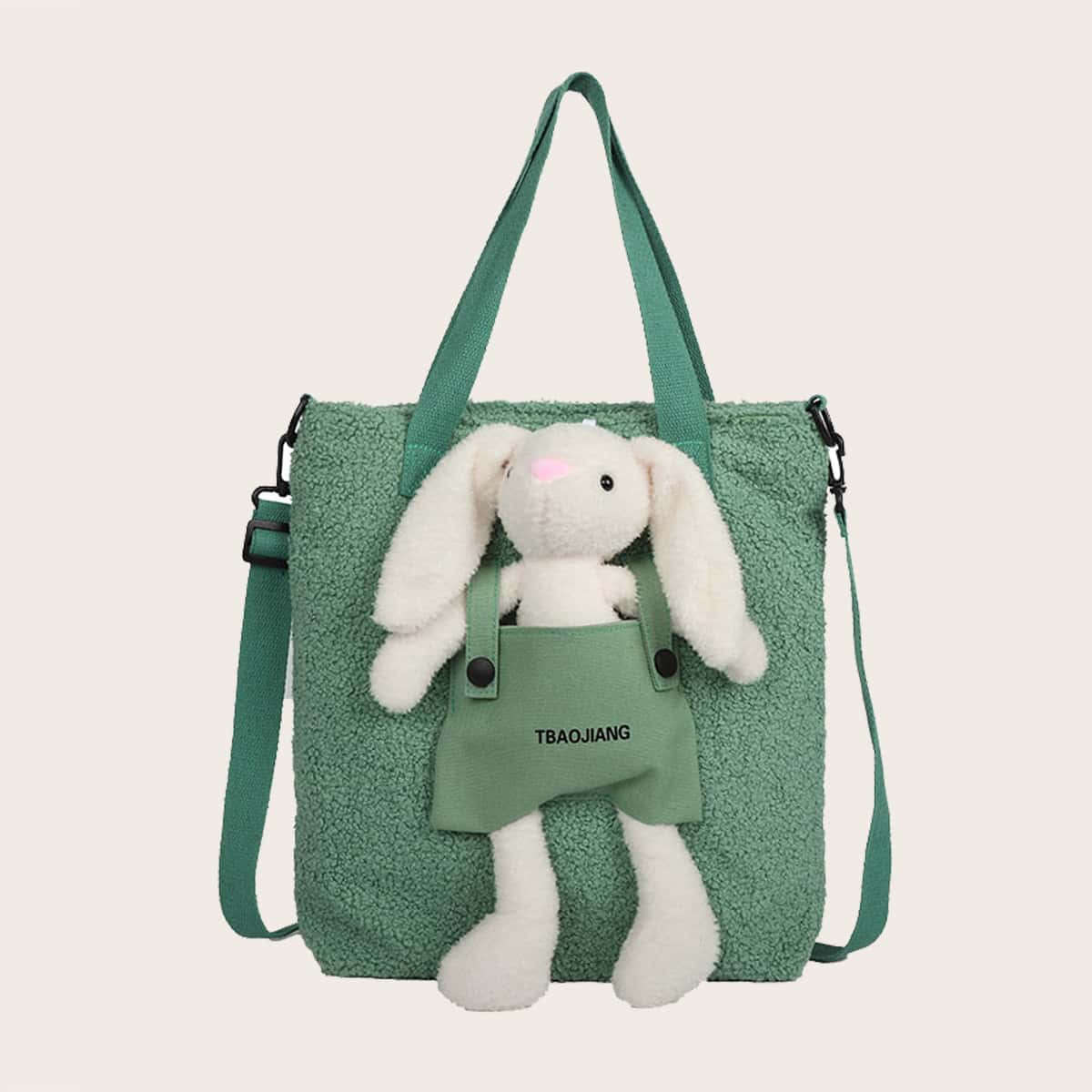 

Cartoon Rabbit Fluffy Tote Bag, Green